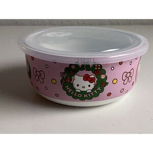 Hello Kitty Christmas Pressure Lid Ceramic Food Storage Bowl Pink LARGE NEW